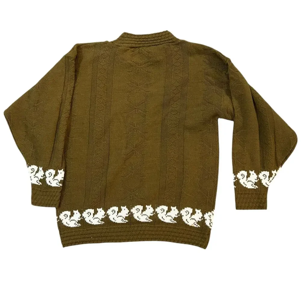 Vintage Sweater Squirrel Print Brown White Womens Small Nature Granola Casual - Picture 4 of 4